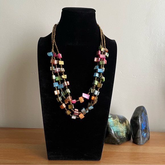 Jewelry - Dyed shell/MOP colorful multi-strand with bronze spacer- Boho beach